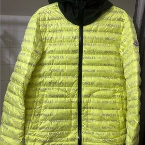 Moncler Neon Yellow Logo-Print Quilted Puffer Jacket